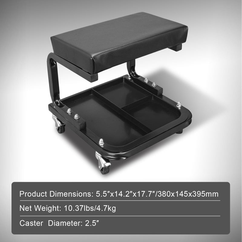 Torin ATR6300B Rolling Creeper Garage/Shop Seat: Padded Mechanic Stool with Tool Tray Storage, Black Large - Image 5